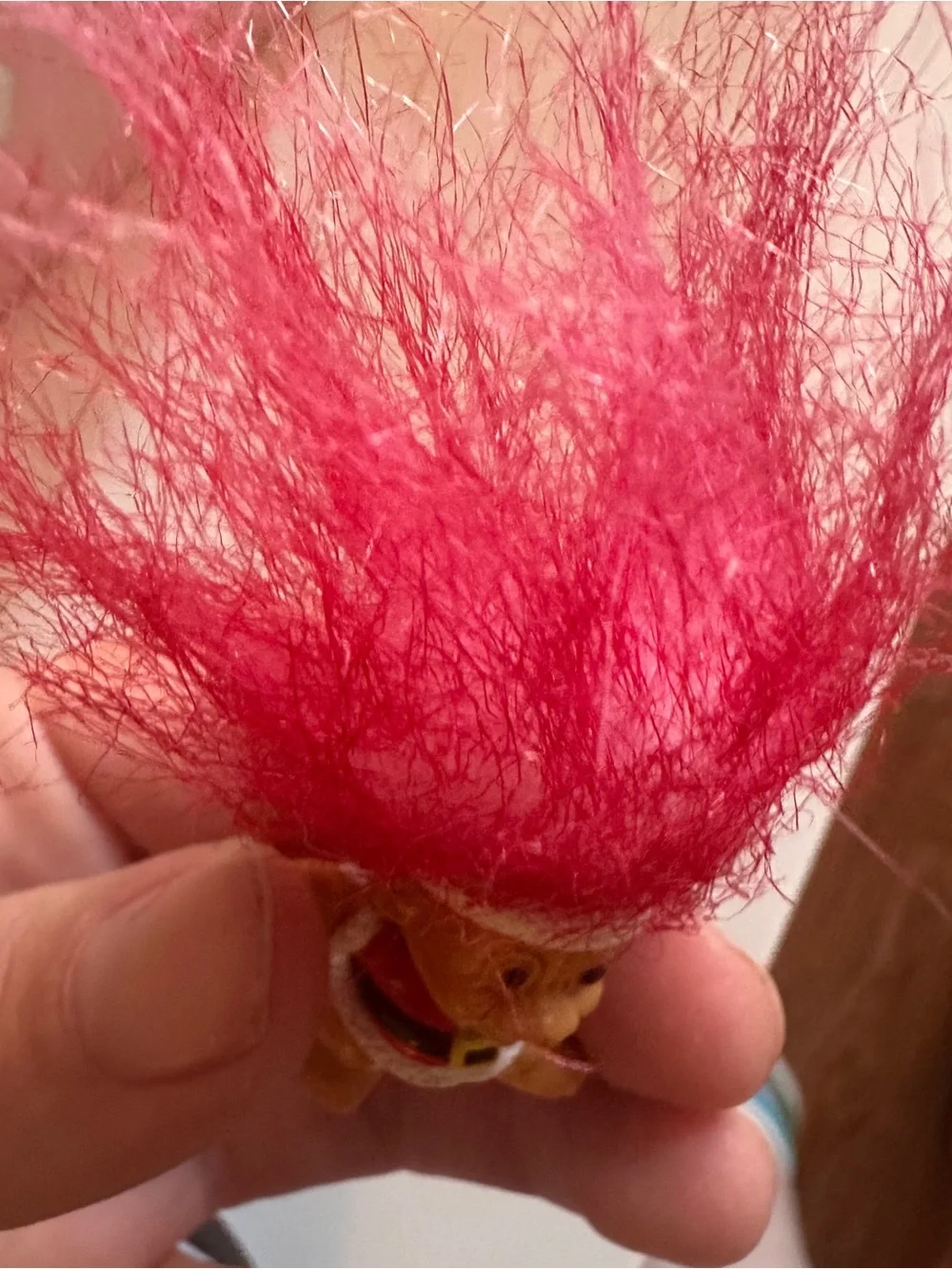 Vintage Pink-Haired Russ Santa Claus Troll Doll Pin/Badge